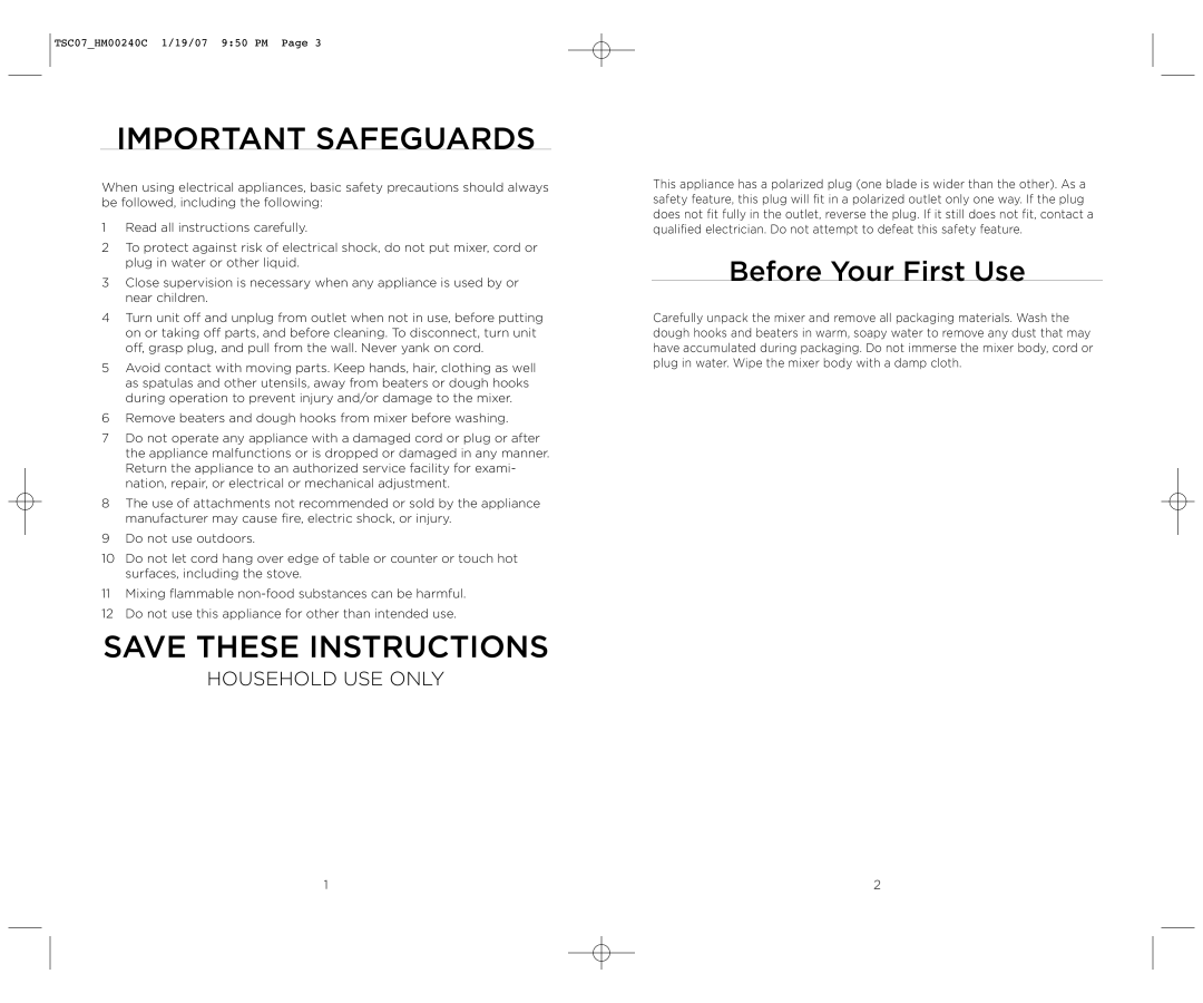 Wolfgang Puck BHM00240C manual Important Safeguards, Before Your First Use 