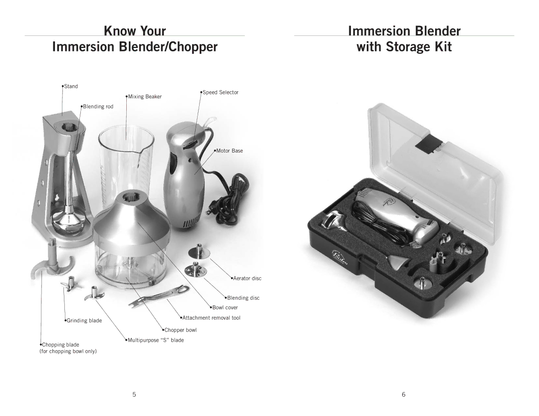 Wolfgang Puck BIBC1010 manual Immersion Blender/Chopper With Storage Kit 