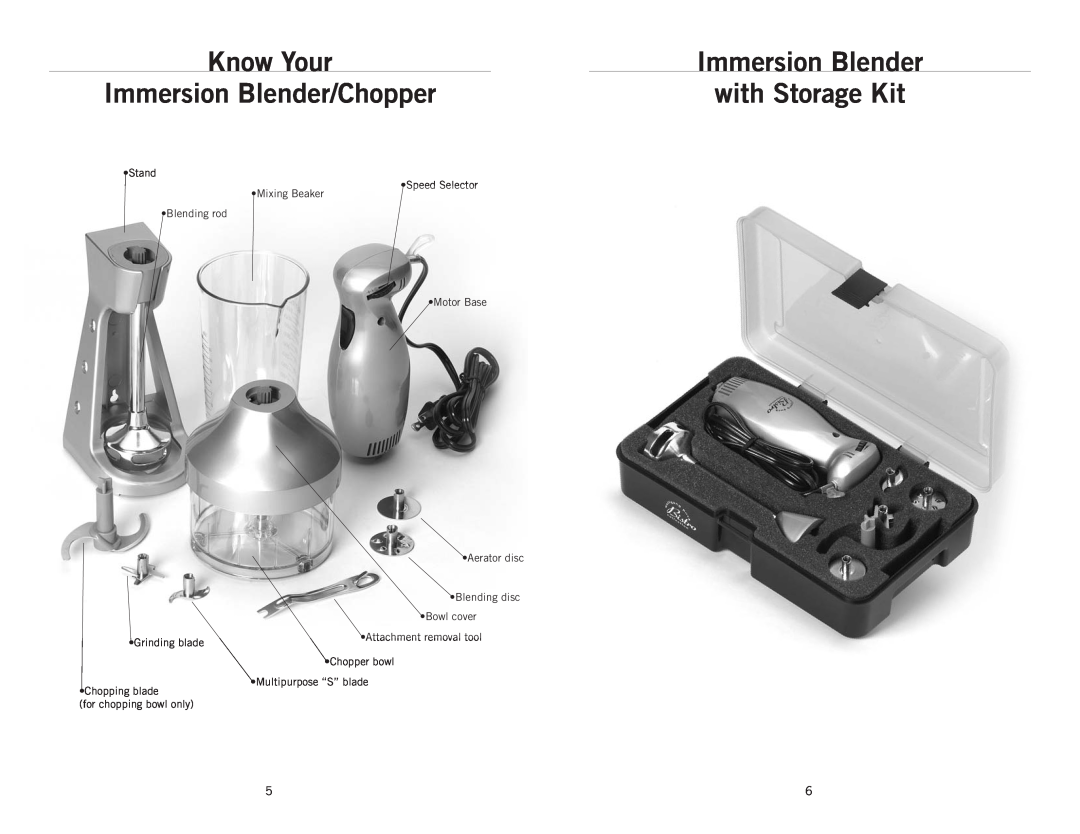 Wolfgang Puck BIBC1010 Immersion Blender/Chopper, with Storage Kit, Know Your, Blending disc, Bowl cover, Grinding blade 
