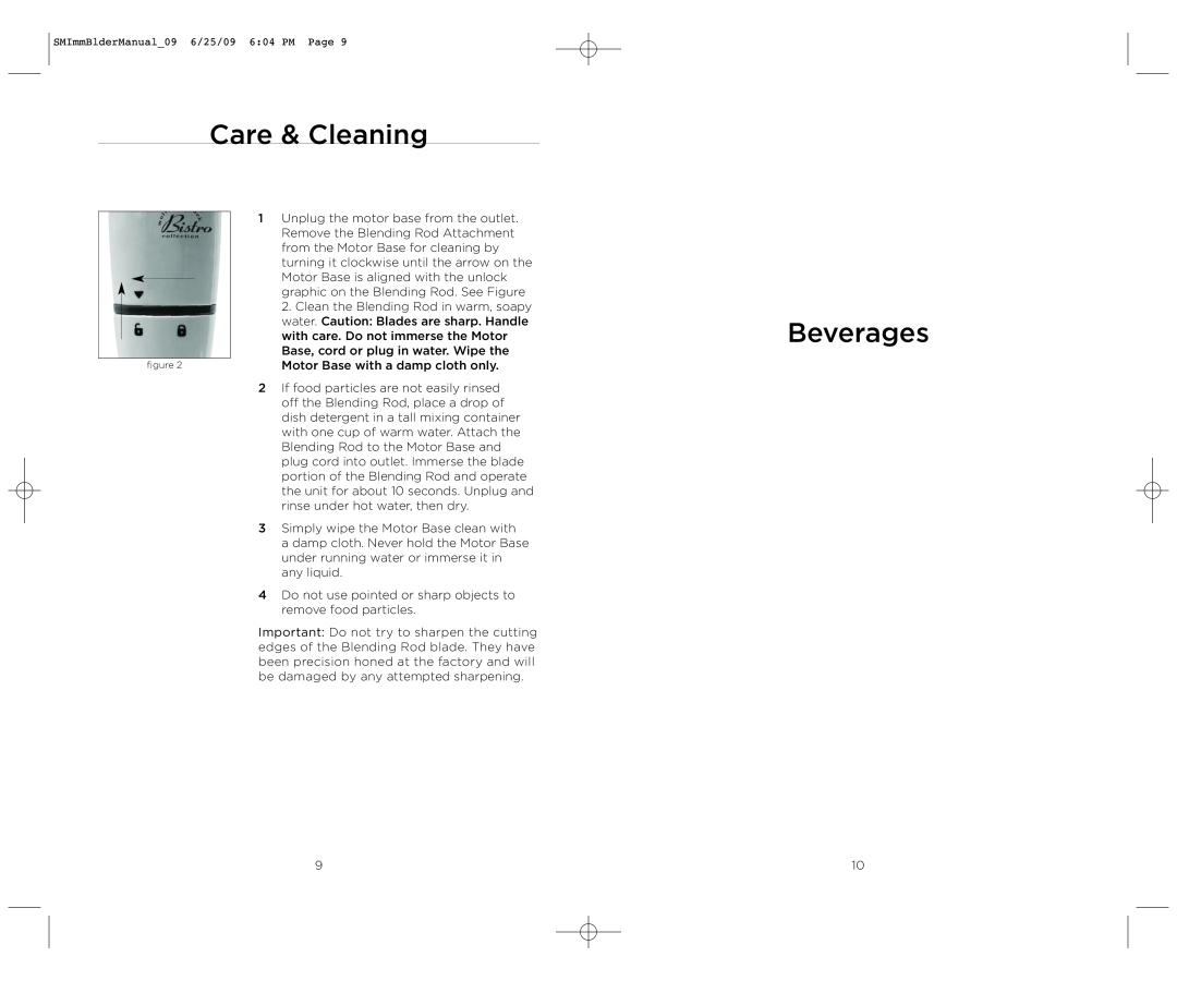 Wolfgang Puck BIBC1050 manual Care & Cleaning, Beverages 