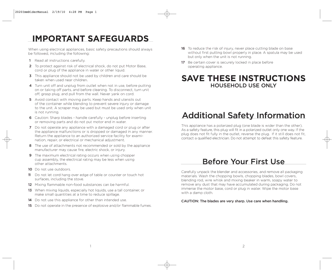 Wolfgang Puck BIBC2020 operating instructions Important Safeguards, Before Your First Use 