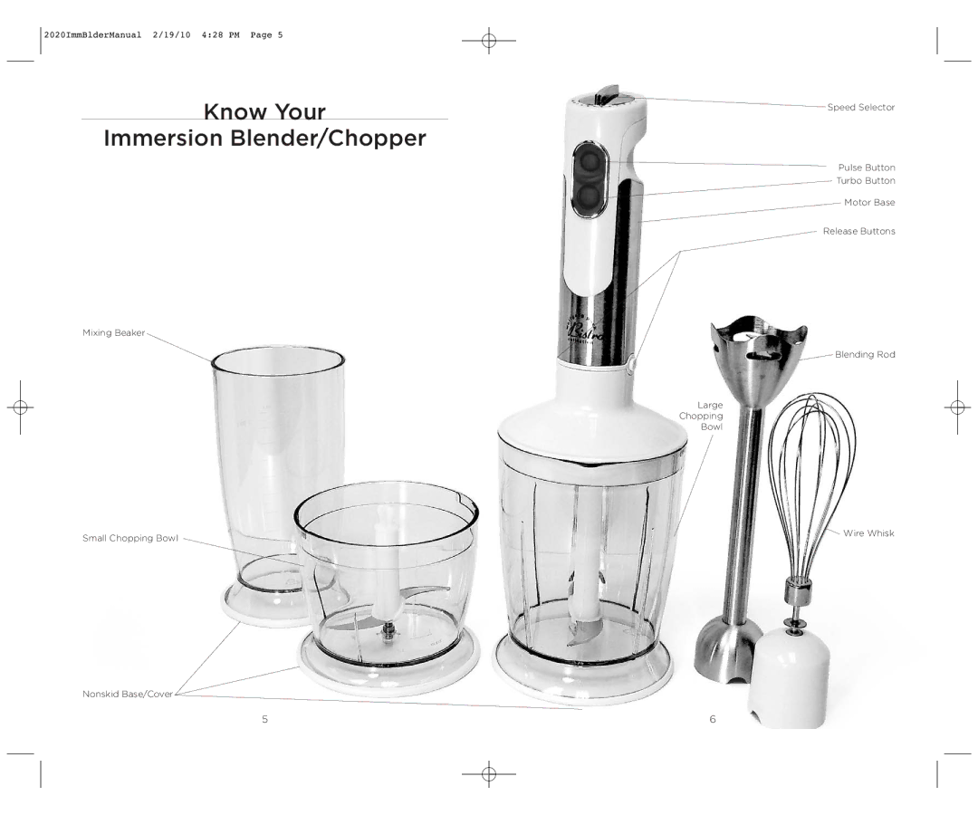 Wolfgang Puck BIBC2020 operating instructions Know Your Immersion Blender/Chopper 