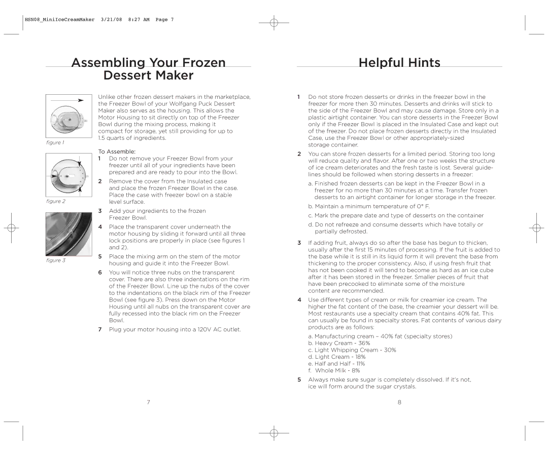 Wolfgang Puck BICM0015 manual Assembling Your Frozen Dessert Maker, Helpful Hints 