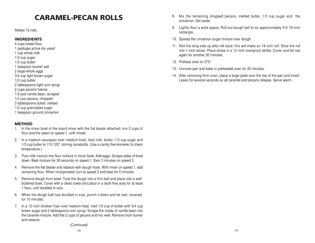 Wolfgang Puck BMSD0010 manual CARAMEL-PECAN Rolls 