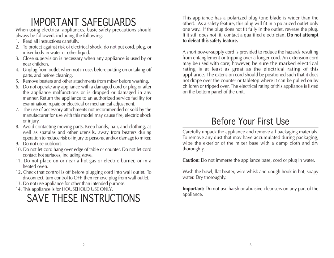 Wolfgang Puck BMSD0010 manual Important Safeguards, Before Your First Use 