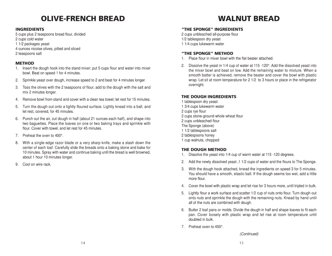 Wolfgang Puck BMSD0010 manual OLIVE-FRENCH Bread, Walnut Bread 