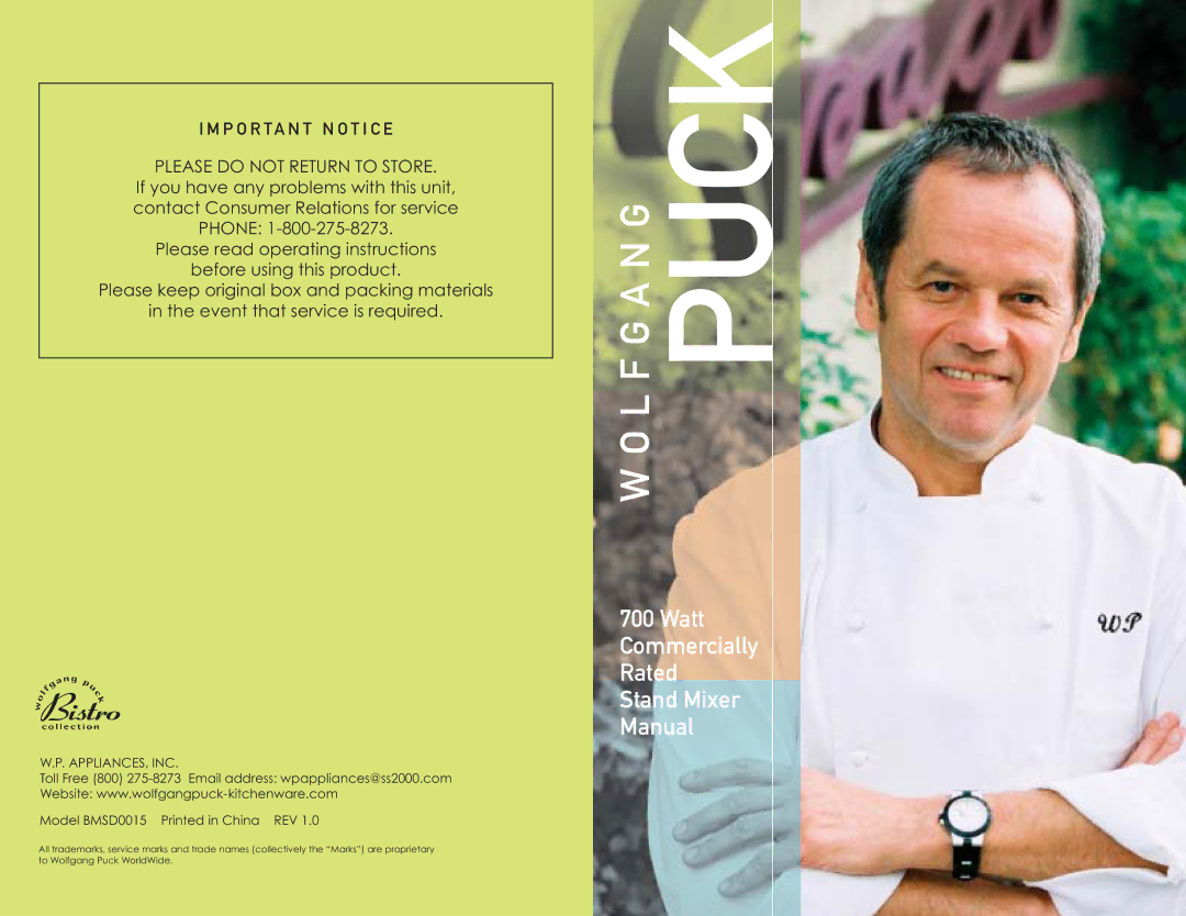 Wolfgang Puck BMSD0015 manual L F G a N G Puck 