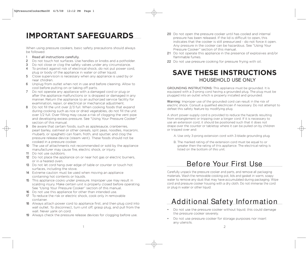 Wolfgang Puck BPCR0005 operating instructions Before Your First Use, Additional Safety Information 