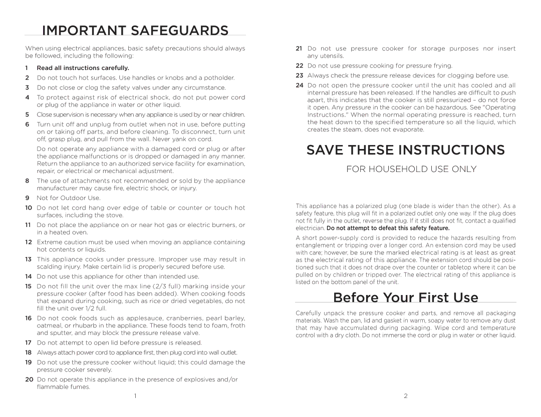 Wolfgang Puck BPCR0010 manual Important Safeguards, Before Your First Use 