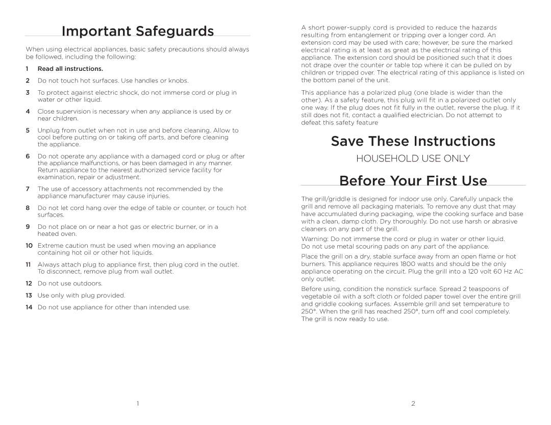 Wolfgang Puck BRGG0060 operating instructions Important Safeguards, Before Your First Use 