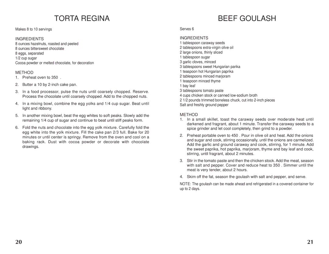 Wolfgang Puck BRON0118 manual Torta Regina, Beef Goulash 