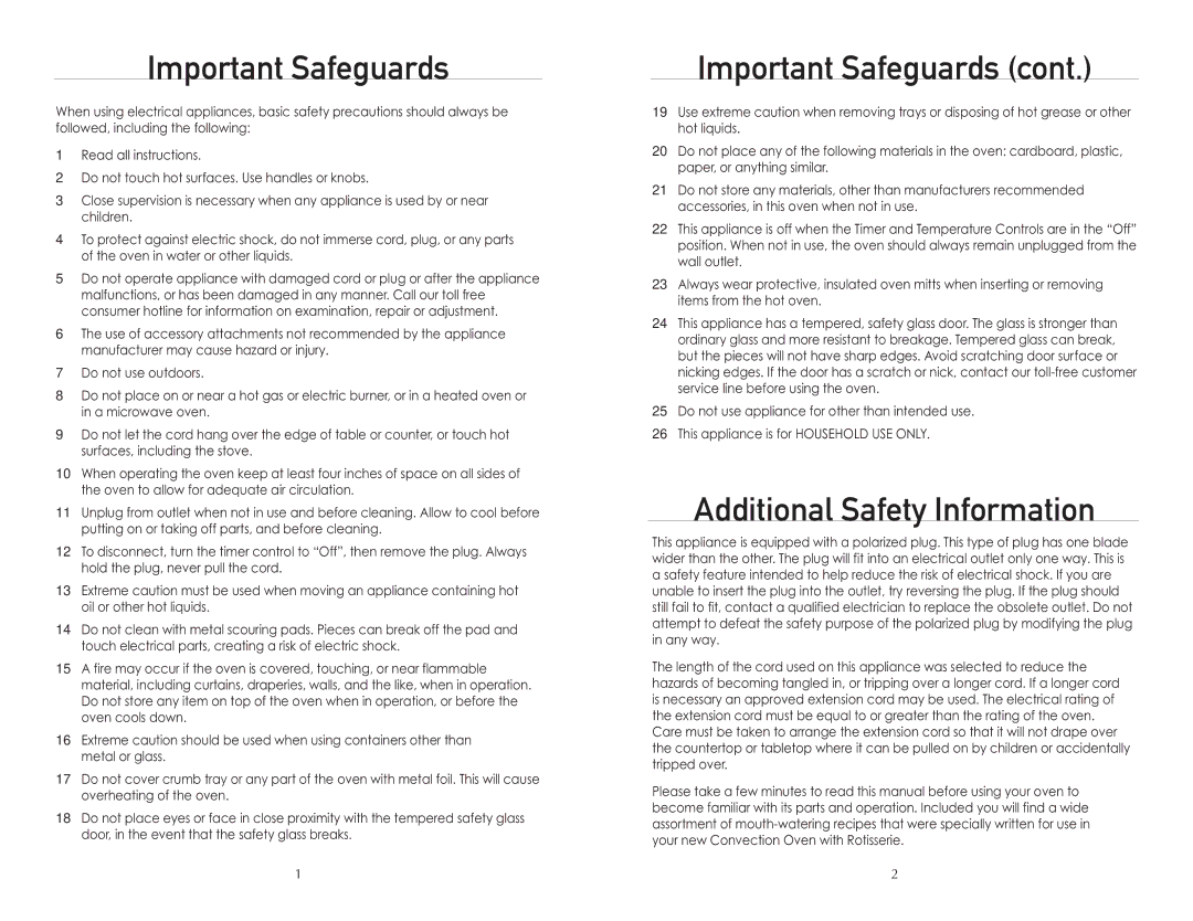 Wolfgang Puck BTOBR0010 manual Important Safeguards, Additional Safety Information 