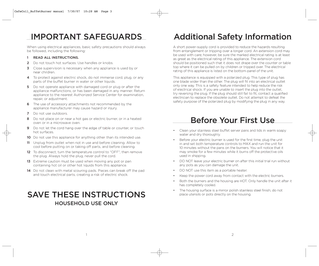 Wolfgang Puck CCIDB0010 manual Important Safeguards 