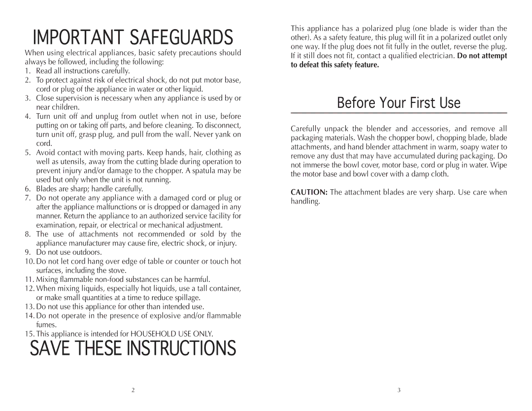 Wolfgang Puck CIBC1000 manual Important Safeguards, Before Your First Use 