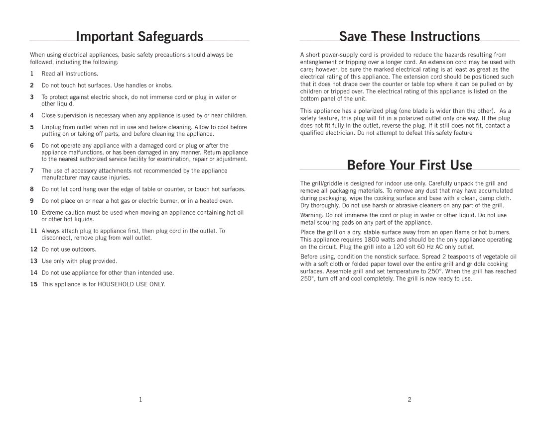 Wolfgang Puck CRGG0030 operating instructions Important Safeguards, Before Your First Use 