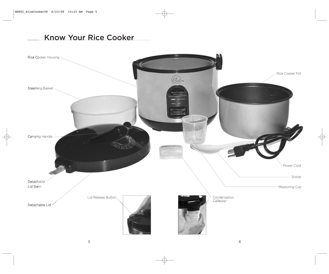 Wolfgang Puck HSN5C_RICECOOKER08 Know Your Rice Cooker, Rice Cooker Housing Steaming Basket Carrying Handle Detachable 