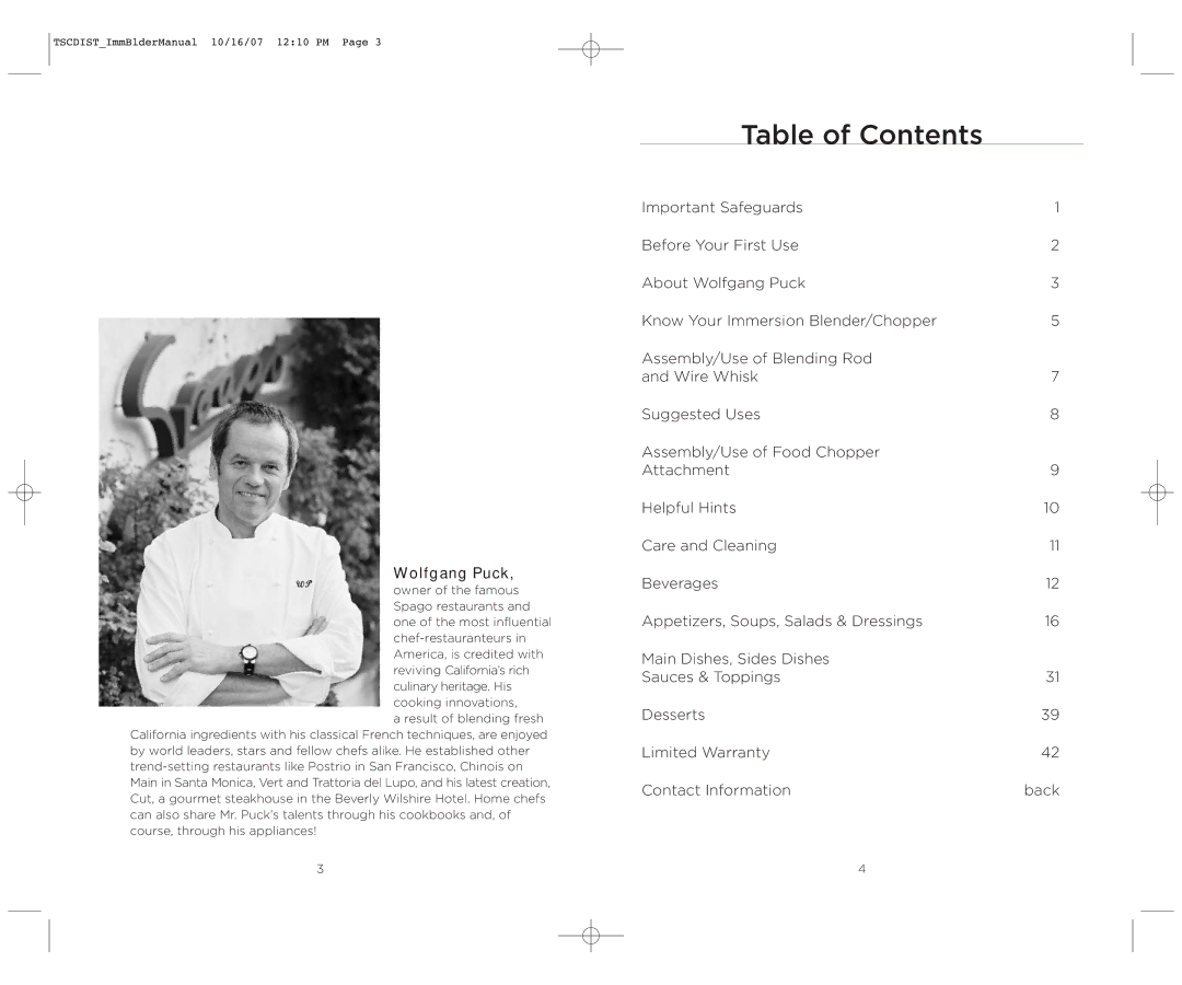 Wolfgang Puck WPIB0010C manual Table of Contents 