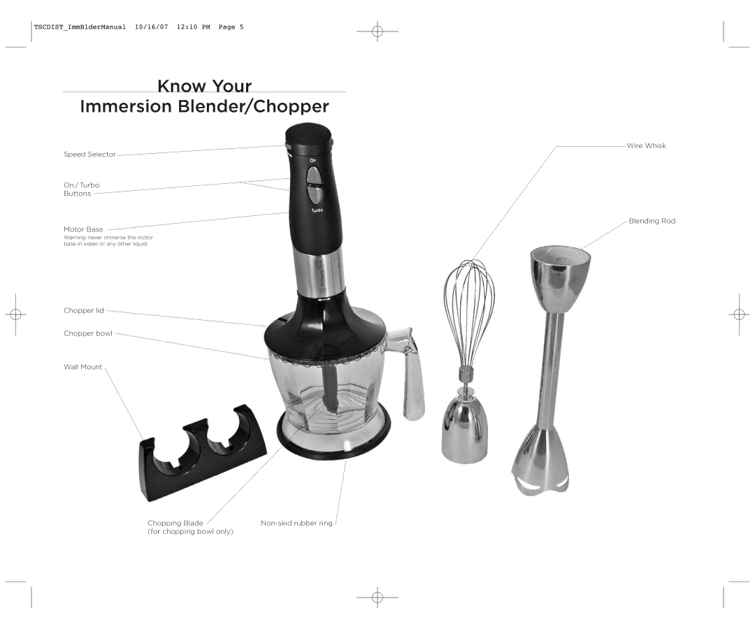 Wolfgang Puck WPIB0010C manual Know Your Immersion Blender/Chopper 