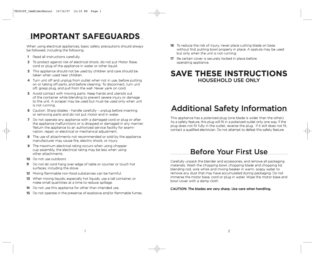 Wolfgang Puck WPIB0010C manual Before Your First Use, Important Safeguards, Save These Instructions, Household Use Only 