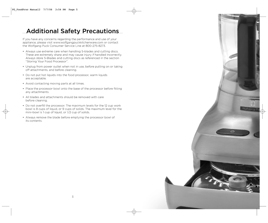 Wolfgang Puck WPMFP15 manual Additional Safety Precautions 