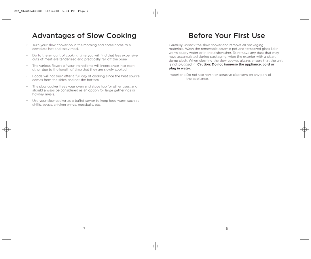 Wolfgang Puck WPSC0010 manual Advantages of Slow Cooking, Before Your First Use 