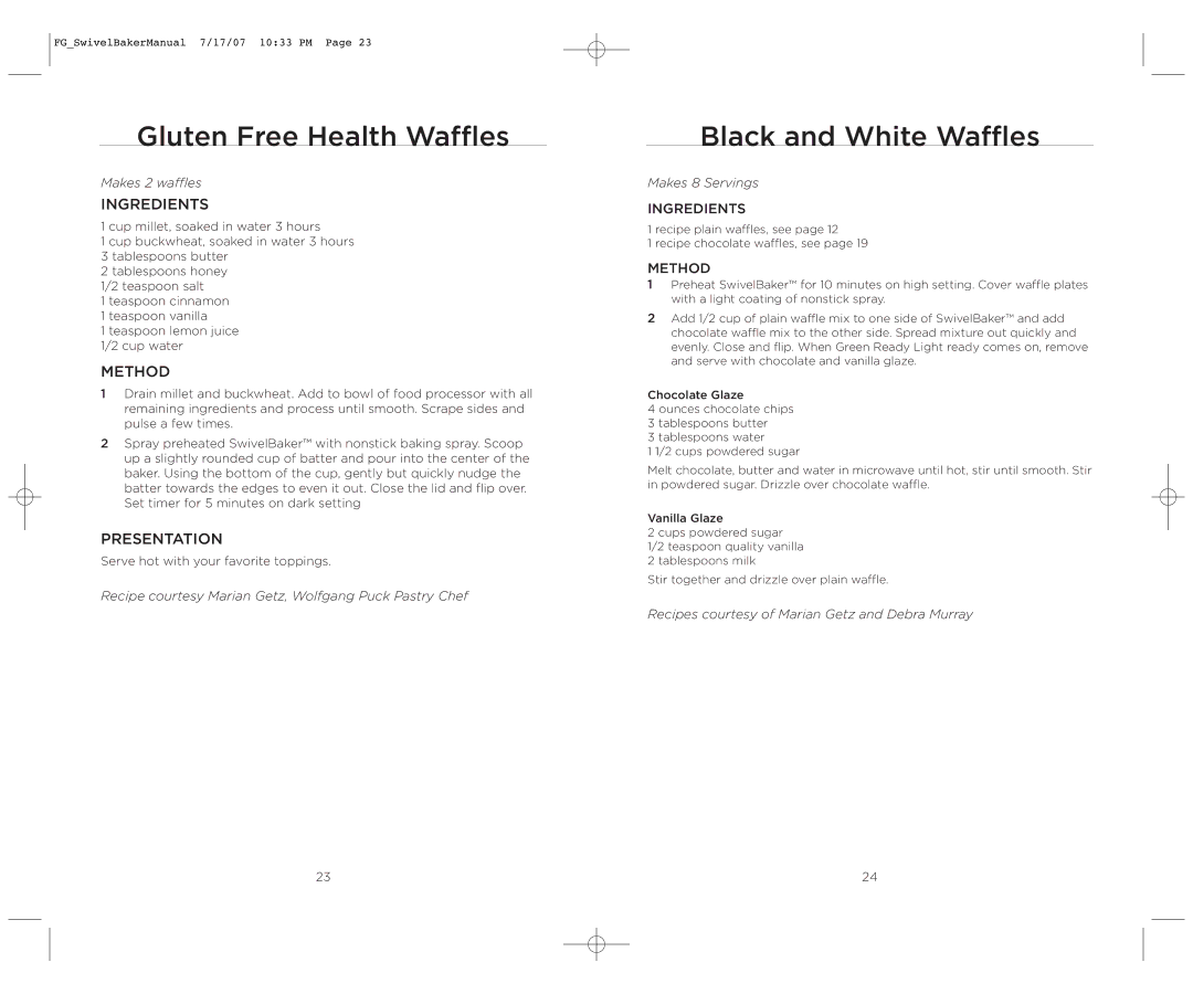 Wolfgang Puck WPWB0010 Gluten Free Health Waffles, Black and White Waffles, Makes 2 waffles, Makes 8 Servings 
