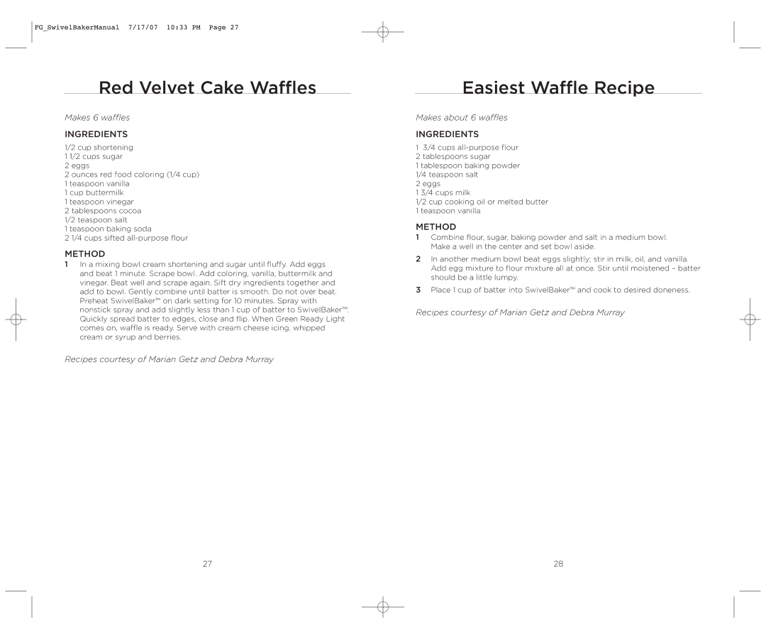 Wolfgang Puck WPWB0010 operating instructions Red Velvet Cake Waffles, Easiest Waffle Recipe 