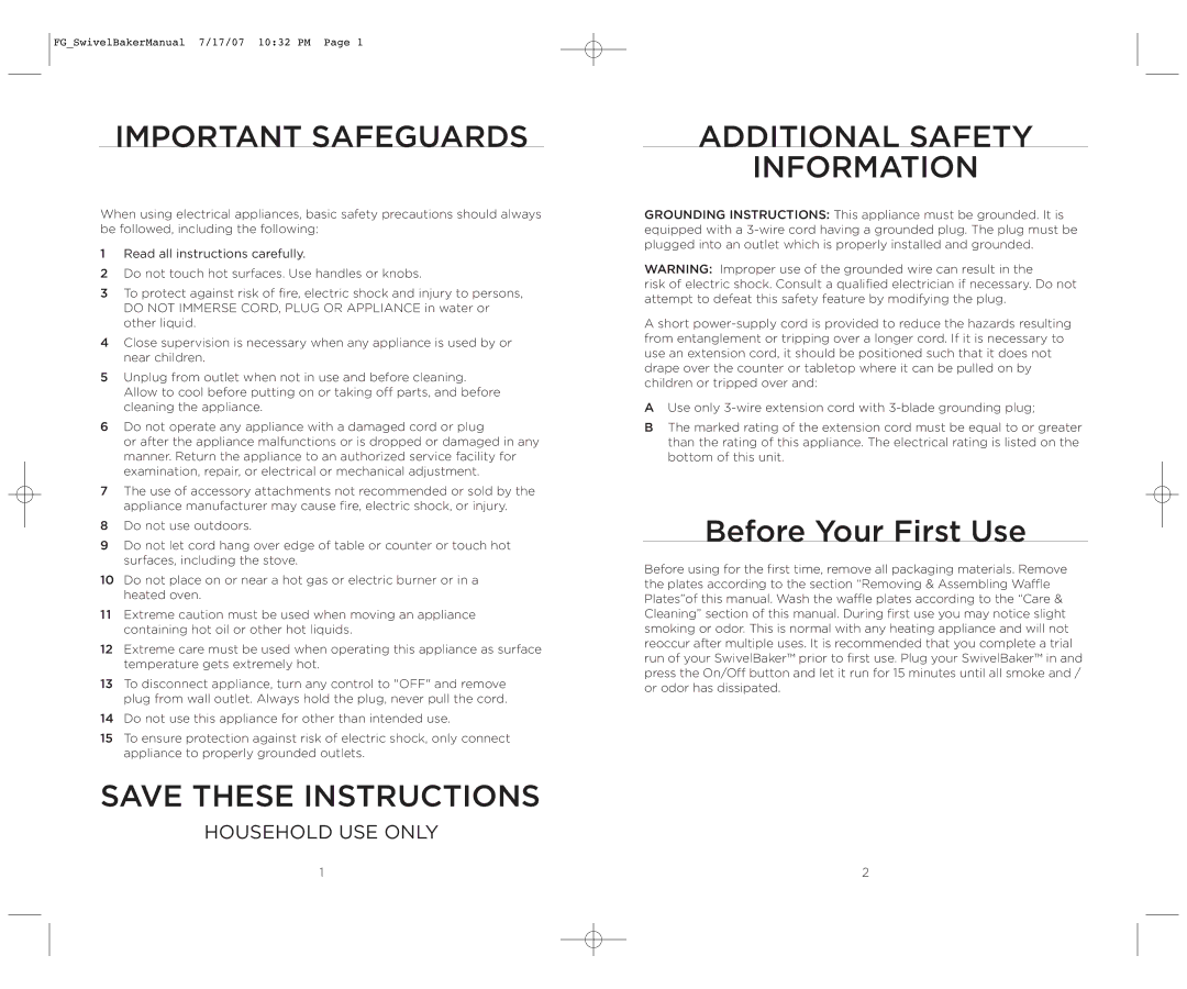 Wolfgang Puck WPWB0010 operating instructions Important Safeguards 