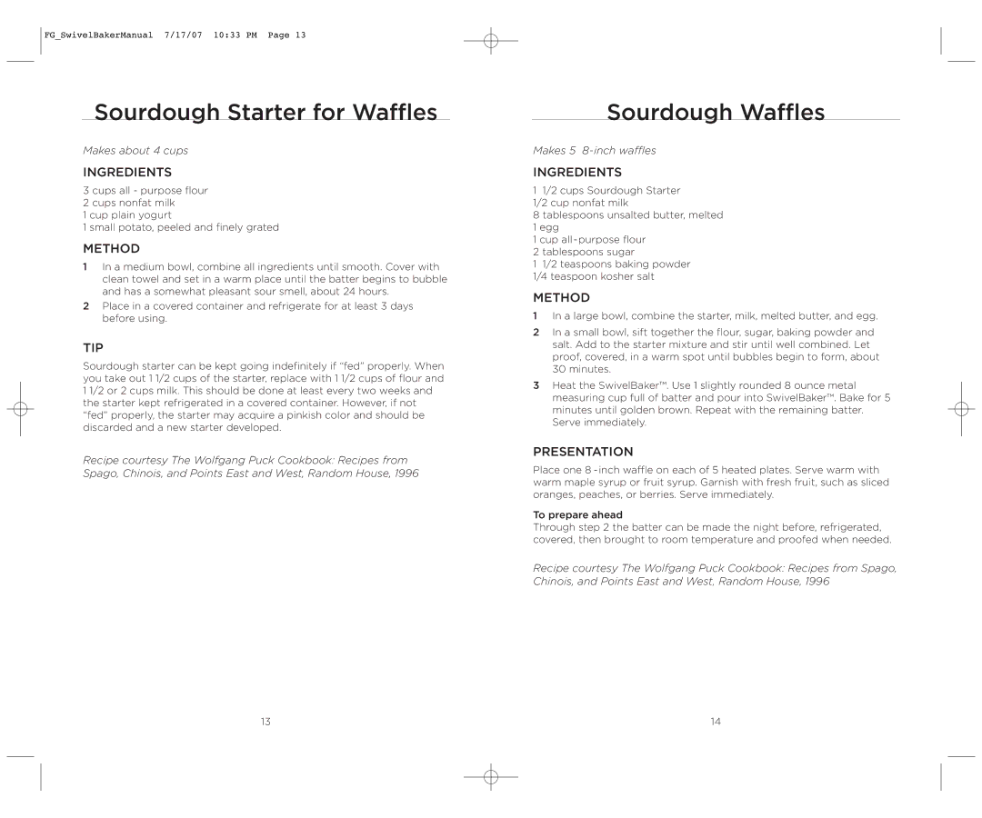 Wolfgang Puck WPWB0010 Sourdough Starter for Waffles, Sourdough Waffles, Makes about 4 cups, Makes 5 8-inch waffles 