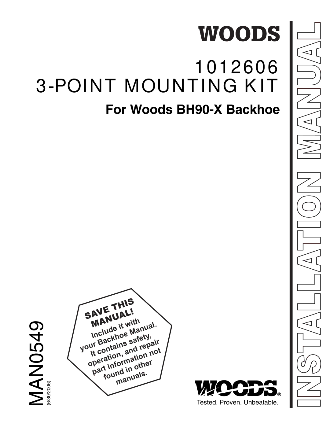 Woods Equipment 1012606 manual Point Mounting KIT 