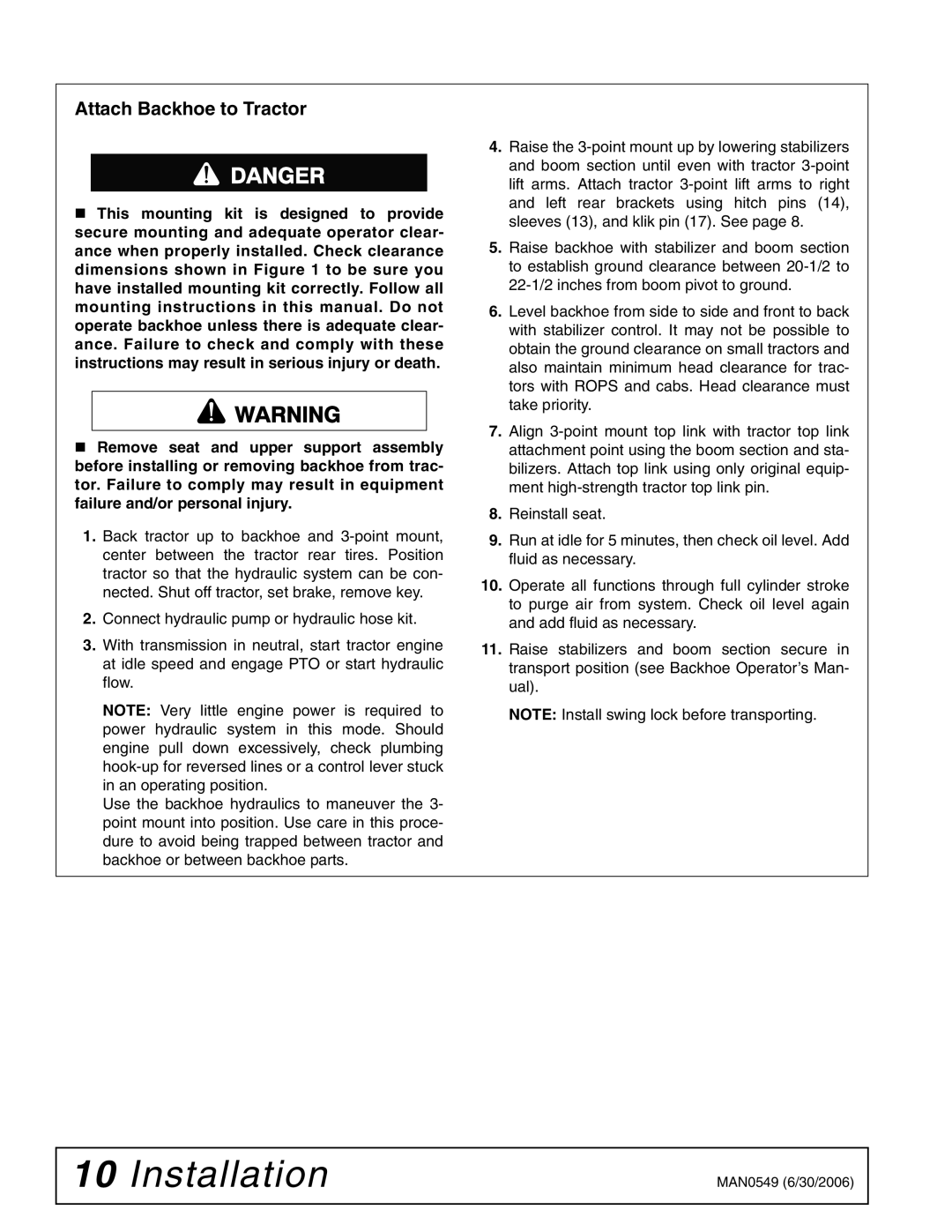 Woods Equipment 1012606 manual Installation 