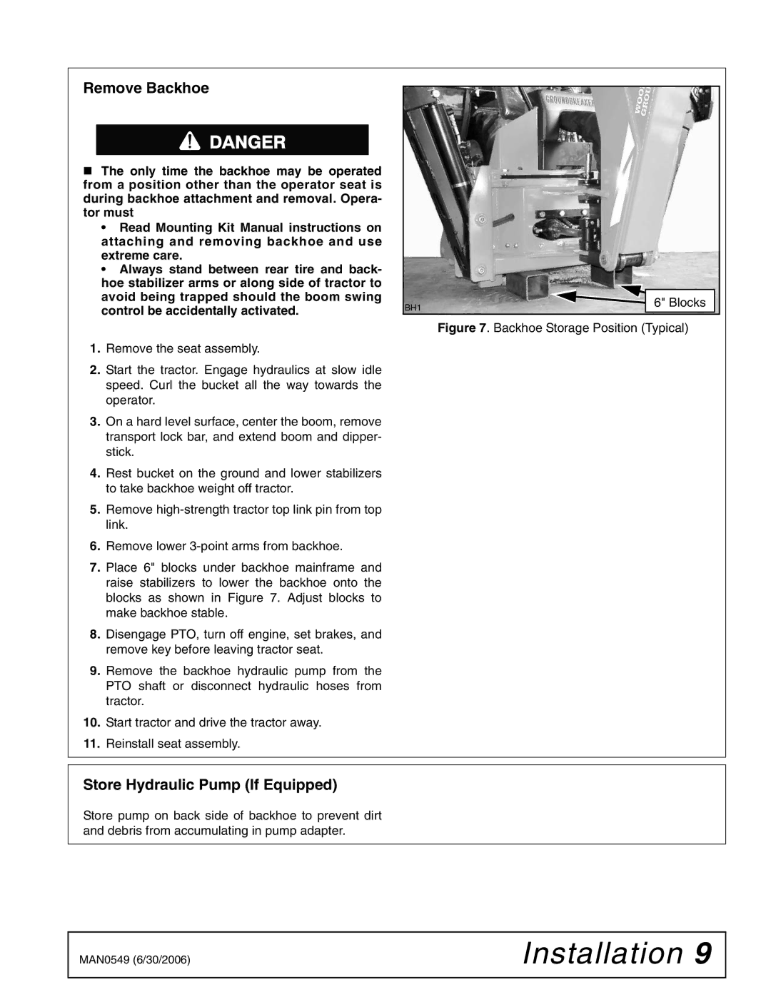 Woods Equipment 1012606 manual Remove Backhoe, Store Hydraulic Pump If Equipped 