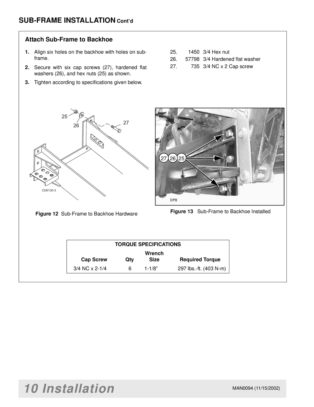 Woods Equipment 2WD, 1016, MX5000, MAN0094, LB702, 1012, 1004624 Attach Sub-Frame to Backhoe, Sub-Frame to Backhoe Installed 