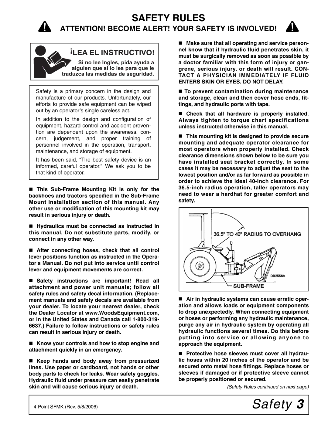 Woods Equipment 1023000 installation manual Safety Rules 