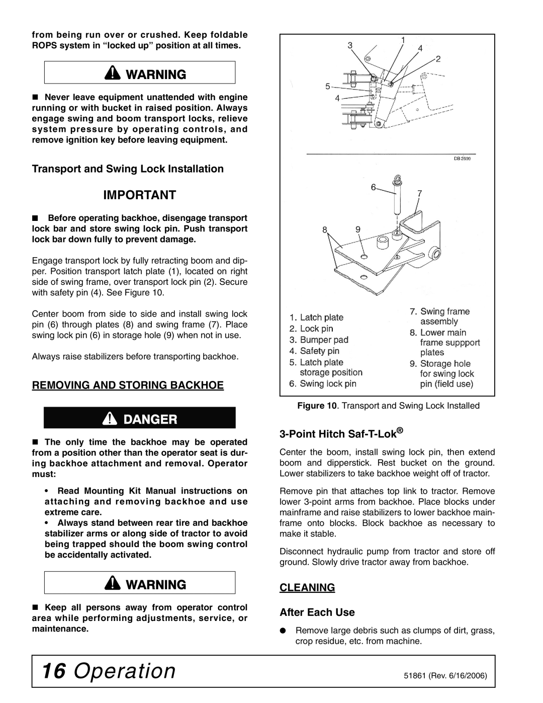 Woods Equipment 1050 Transport and Swing Lock Installation, Removing and Storing Backhoe, Point Hitch Saf-T-Lok, Cleaning 