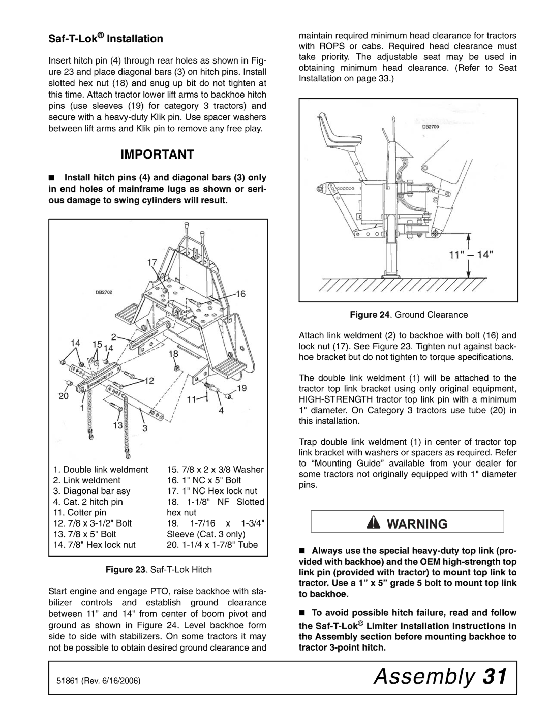 Woods Equipment 1050 manual Saf-T-LokInstallation 