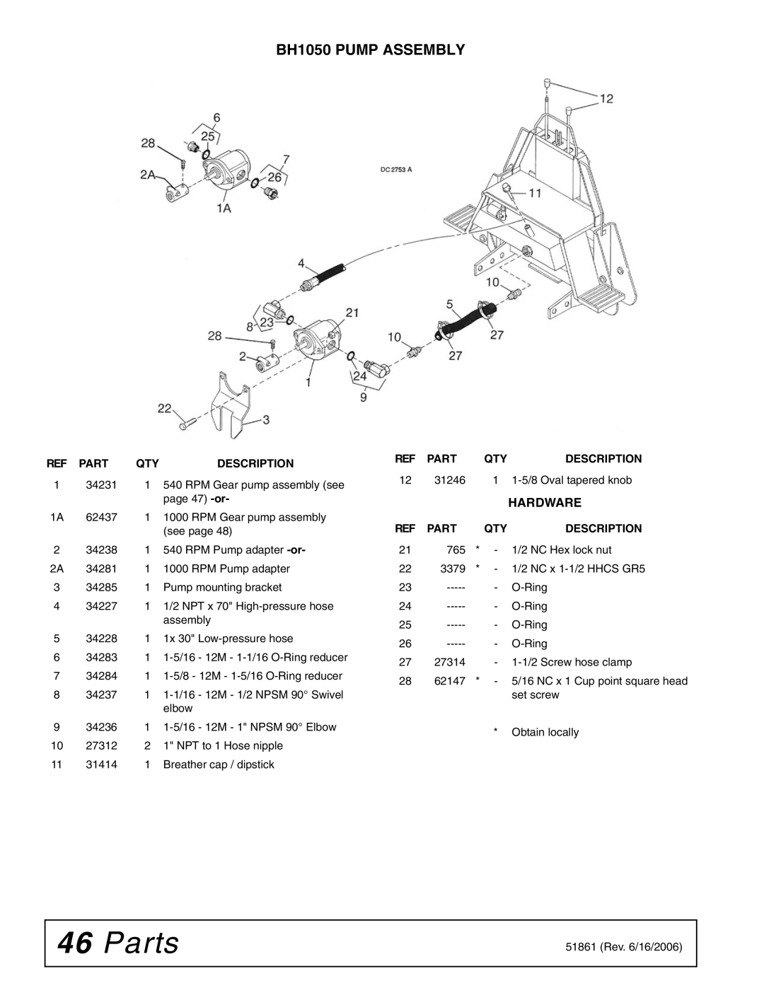 Woods Equipment manual BH1050 Pump Assembly 