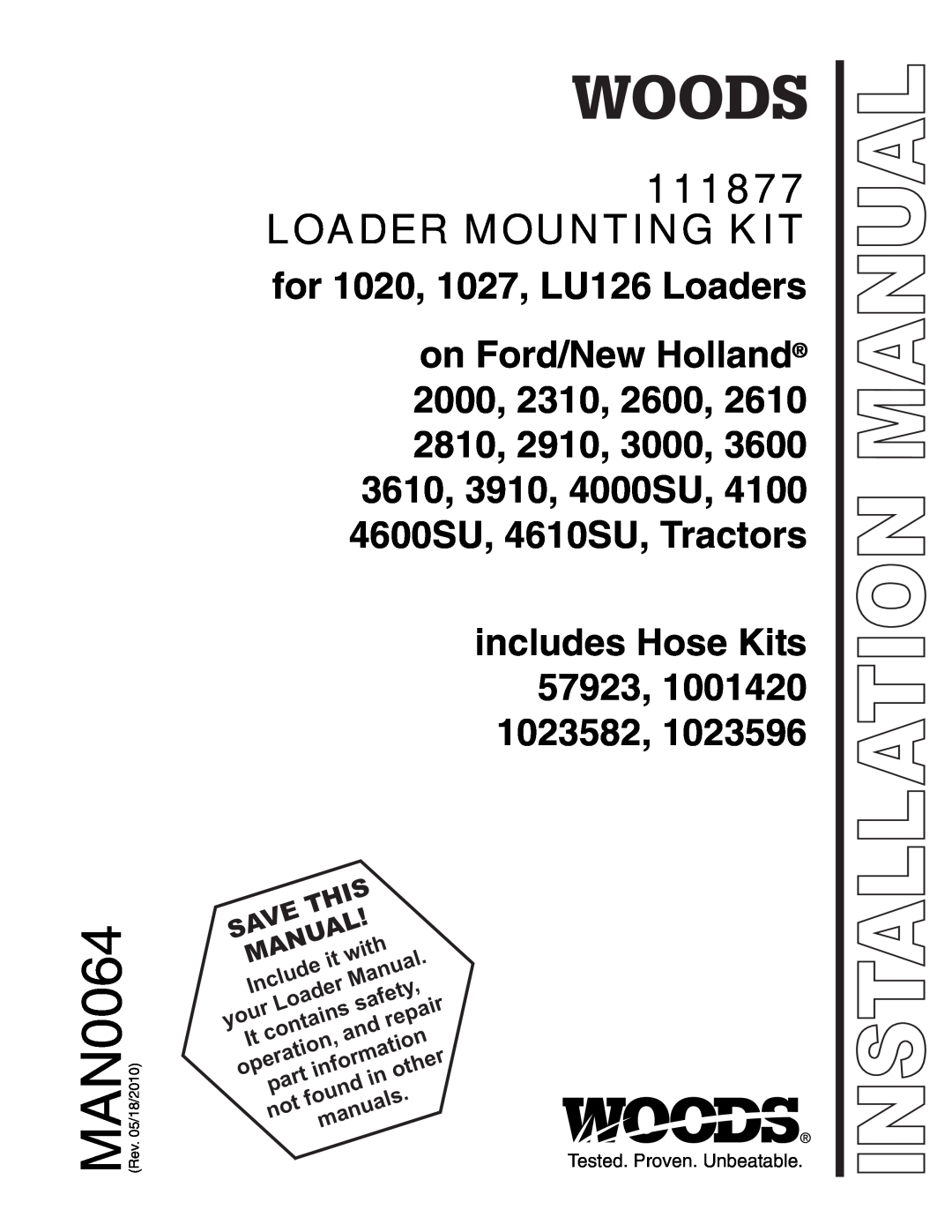 Woods Equipment 111877 manual Loader Mounting Kit, for 1020, 1027, LU126 Loaders, includes Hose Kits 57923, Save, This 