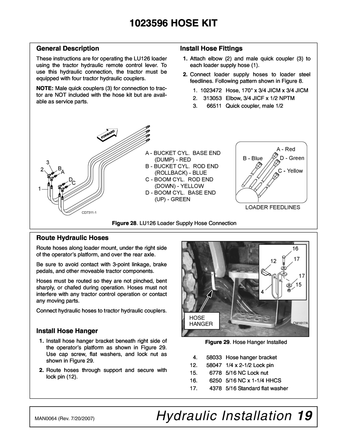 Woods Equipment 111877 Hose Kit, Hydraulic Installation, General Description, Install Hose Fittings, Route Hydraulic Hoses 