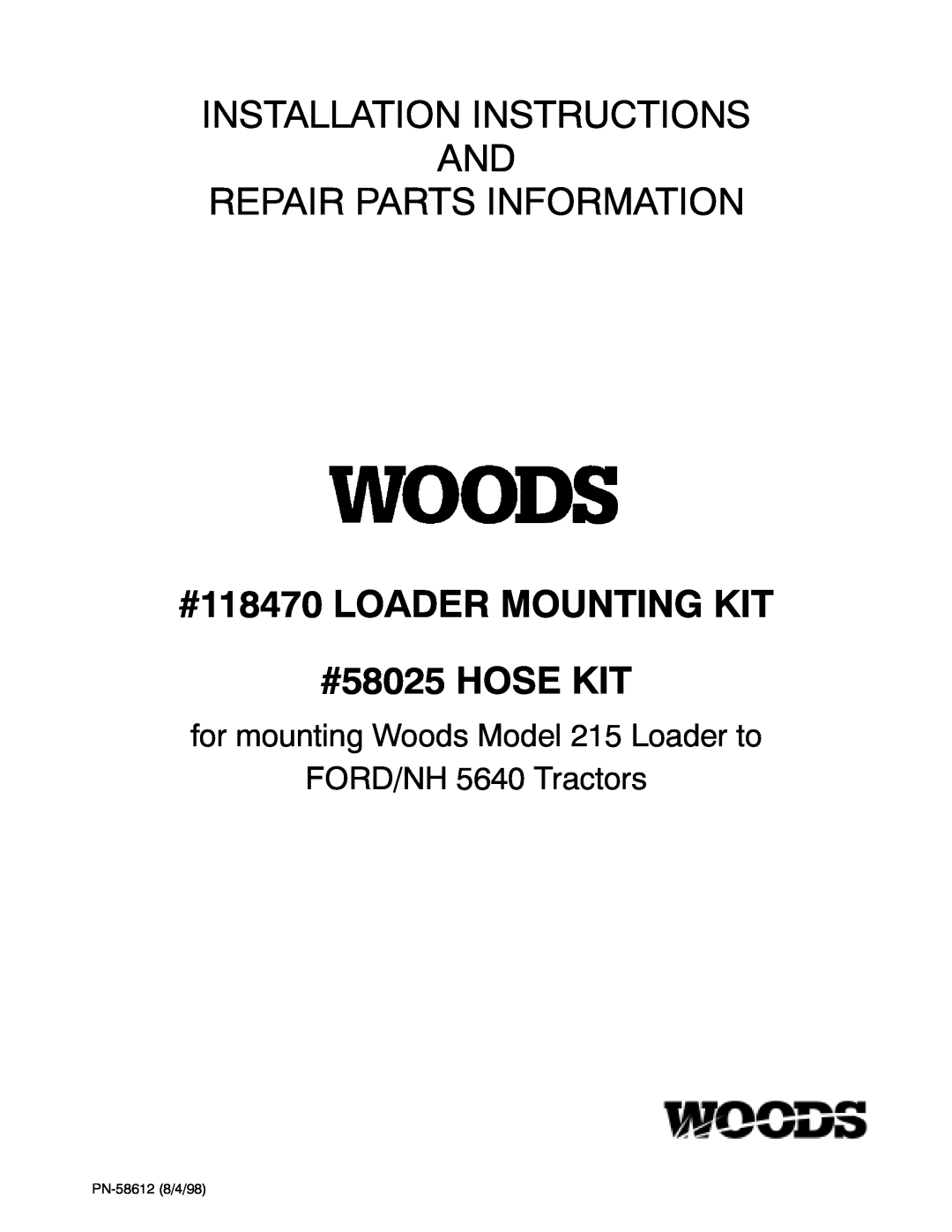 Woods Equipment 118470 manual 167$//$7,21 ,16758&7,216 $1, 53$,5 3$576 ,1250$7,21, 2$5 02817,1* .,7 +26 .,7, 251+ 7UDFWRUV 