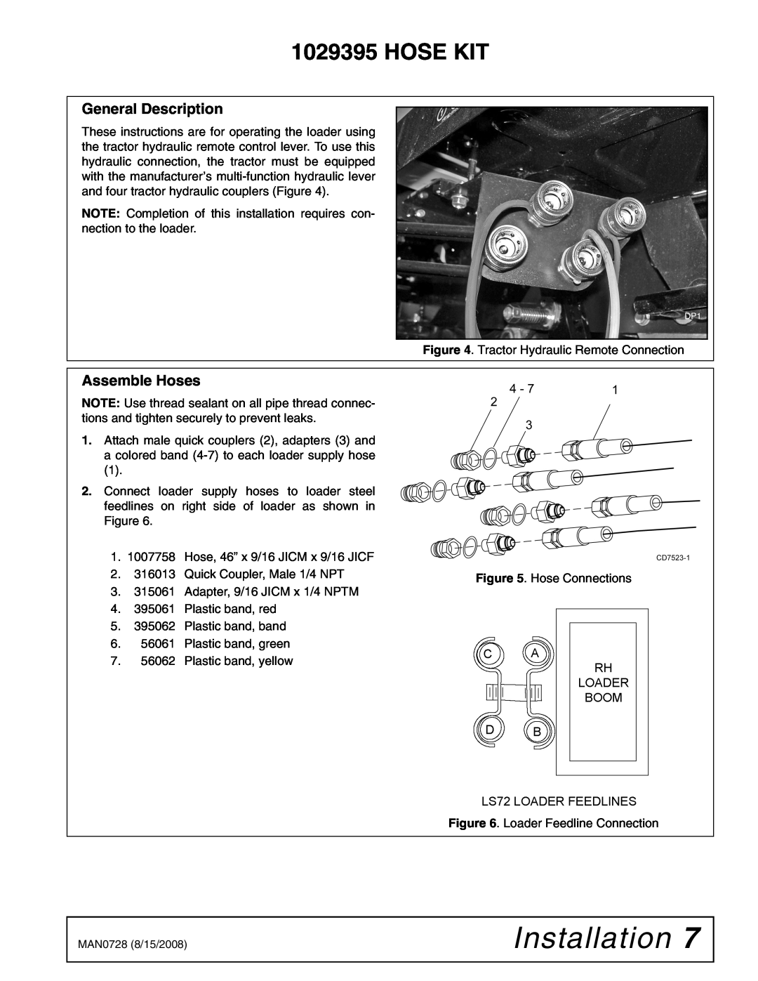 Woods Equipment 2100042 installation manual Installation, Hose Kit, General Description, Assemble Hoses 