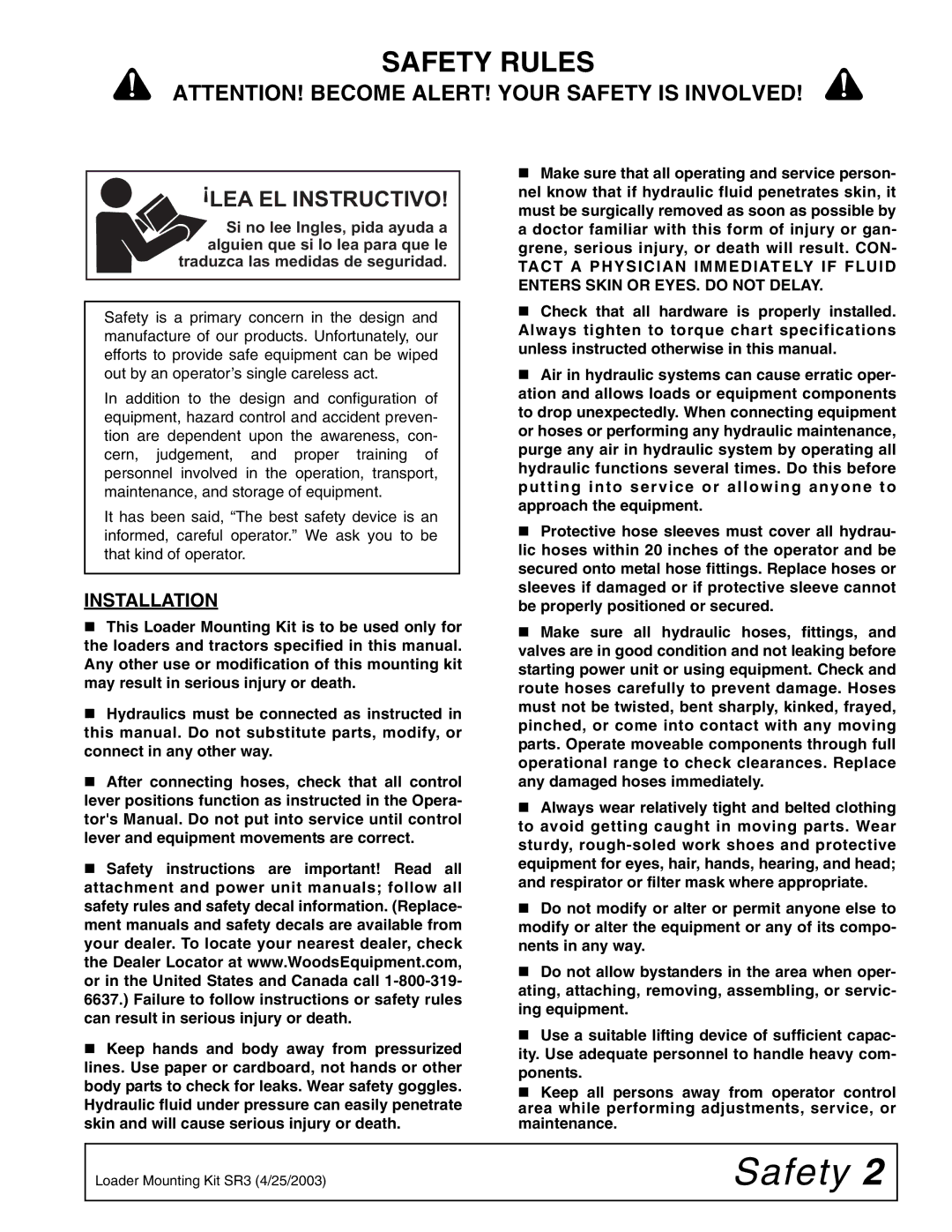 Woods Equipment 2104045 installation manual Safety Rules 