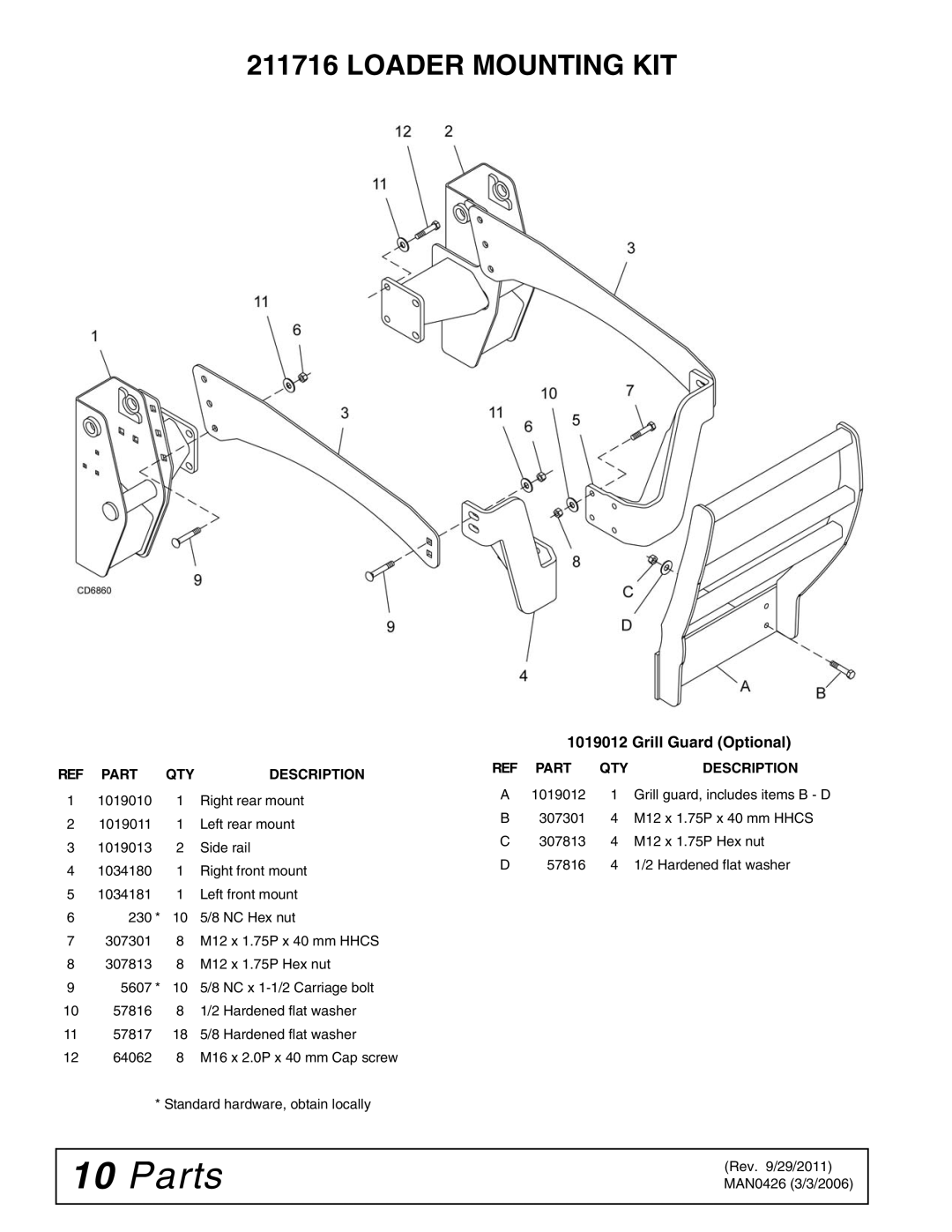 Woods Equipment 211716 installation manual Parts, Grill Guard Optional 