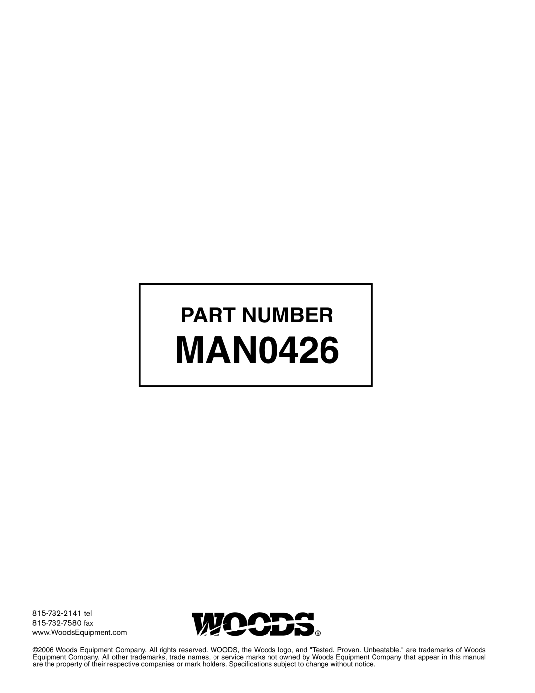 Woods Equipment 211716 installation manual MAN0426, Part Number 