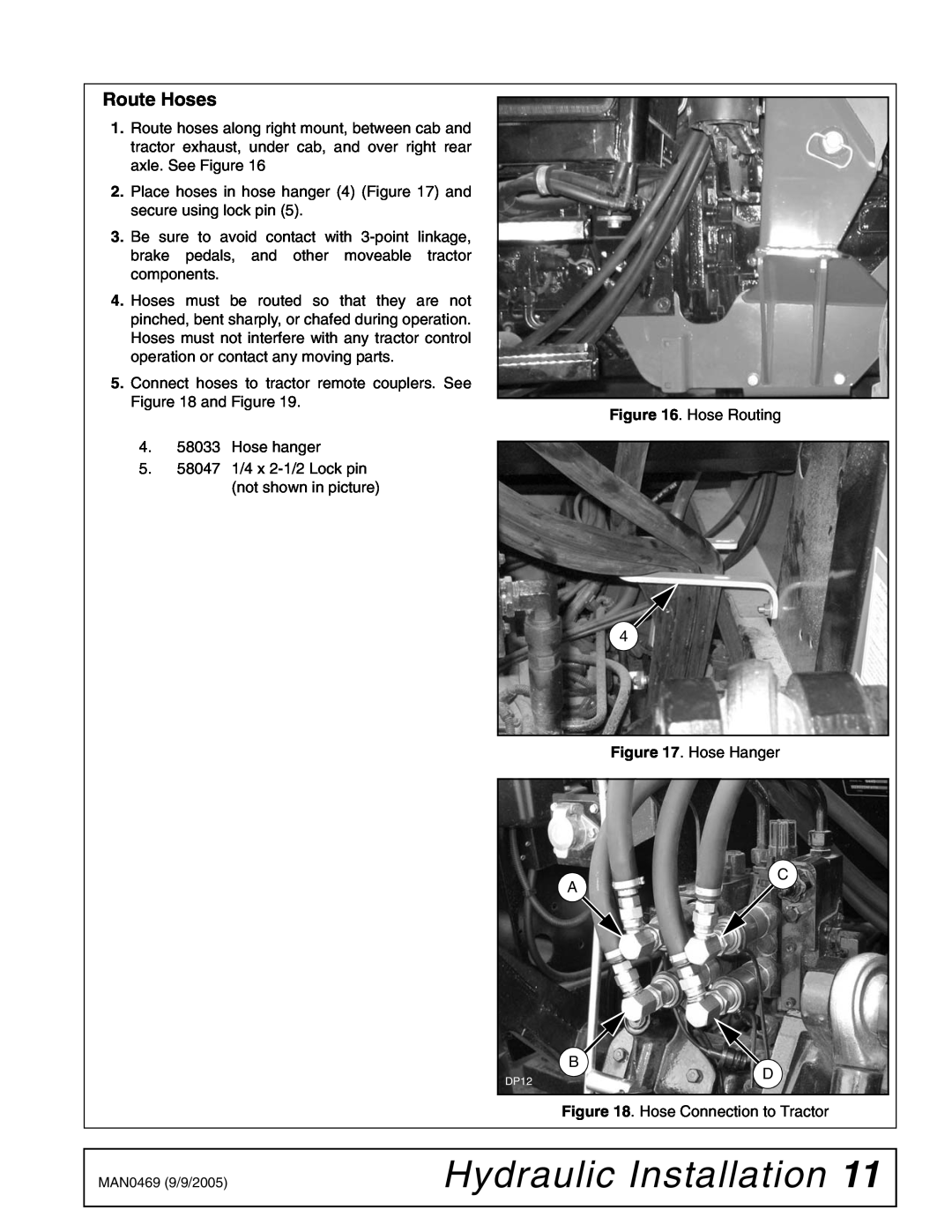 Woods Equipment 211822 installation manual Route Hoses, Hydraulic Installation 