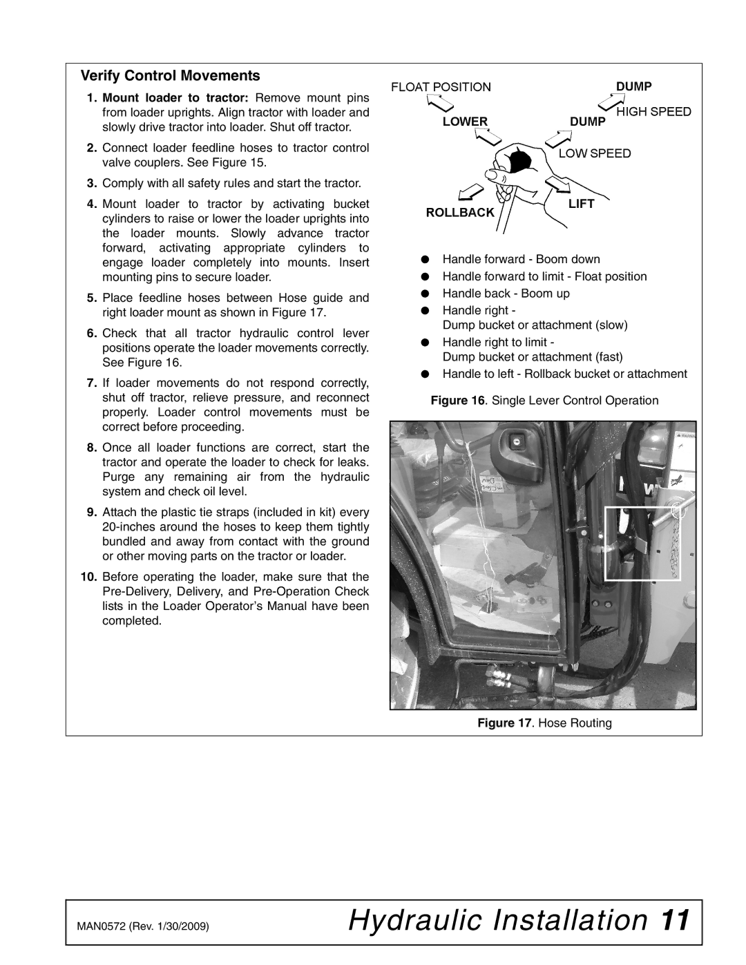 Woods Equipment 2300003 manual Verify Control Movements, Single Lever Control Operation 