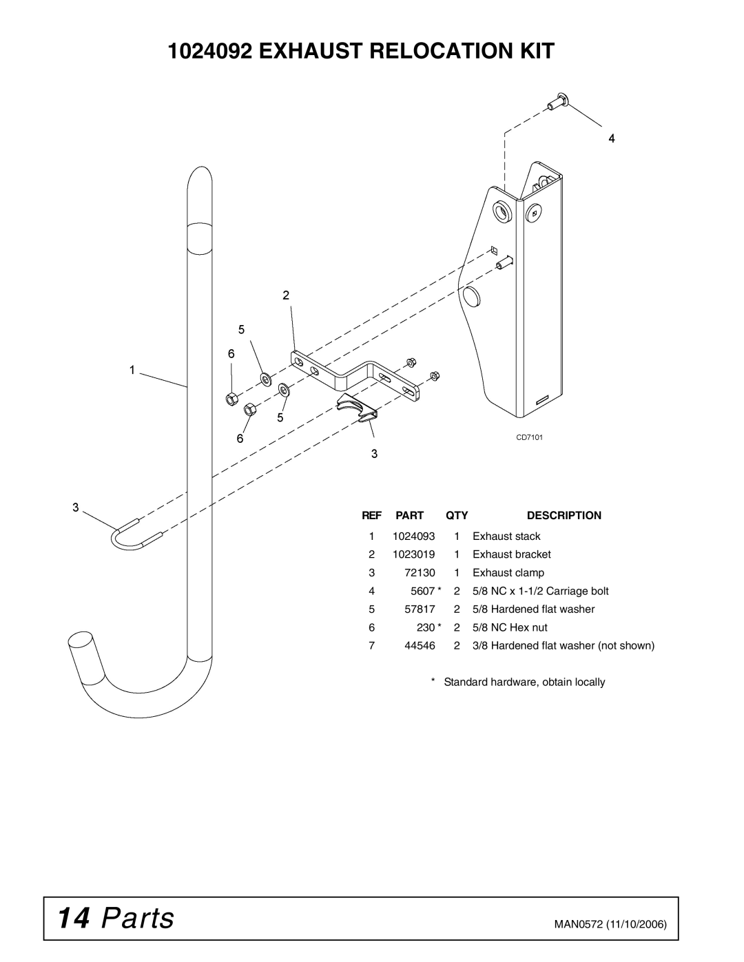 Woods Equipment 2300003 manual Exhaust Relocation KIT 