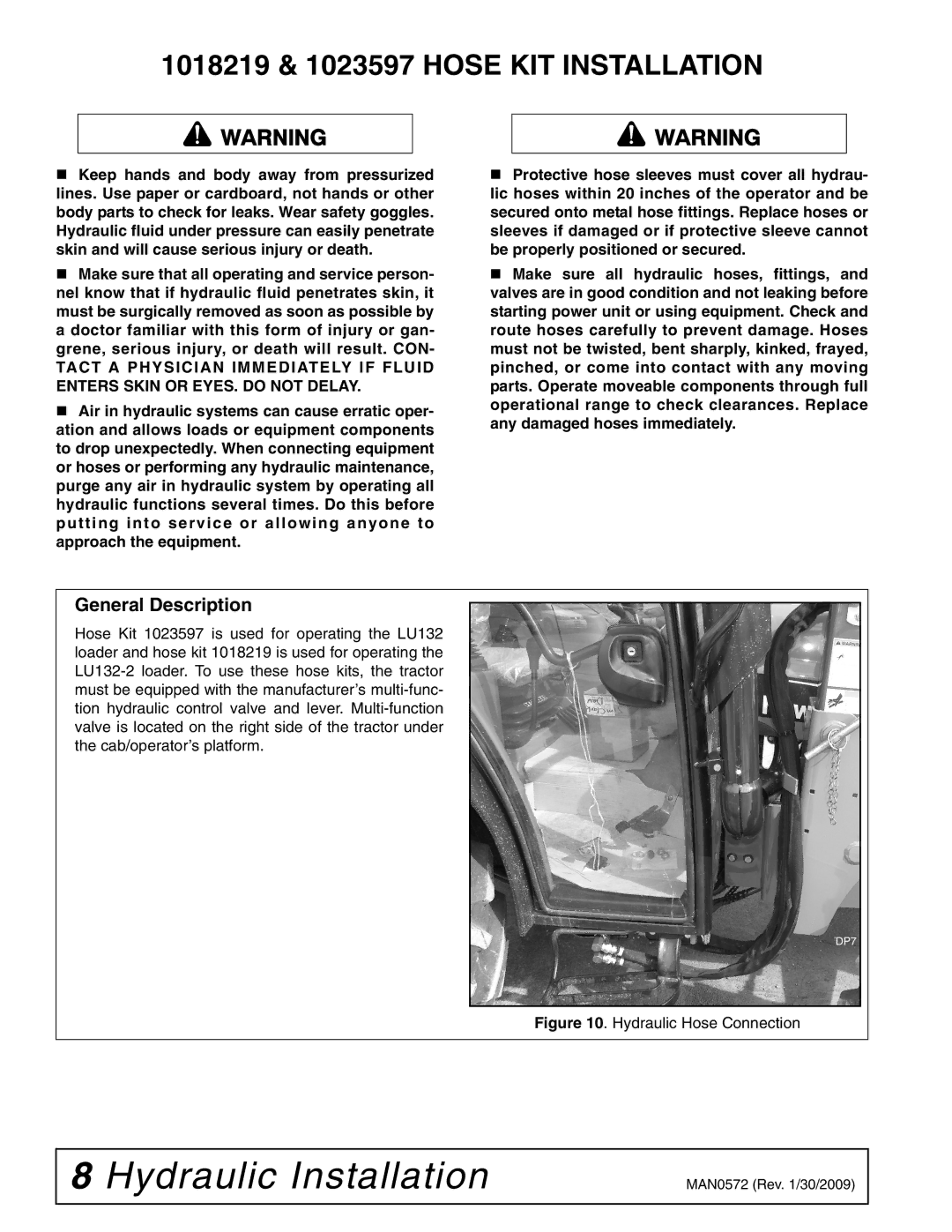 Woods Equipment 2300003 manual Hydraulic Installation, General Description 