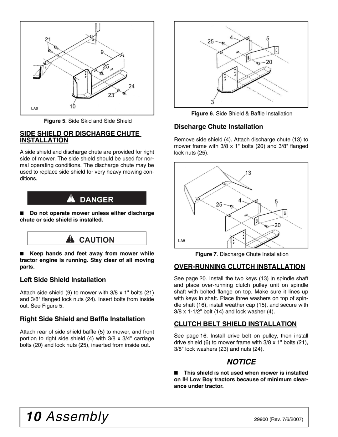 Woods Equipment 42C-6 manual Side Shield or Discharge Chute Installation, OVER-RUNNING Clutch Installation 