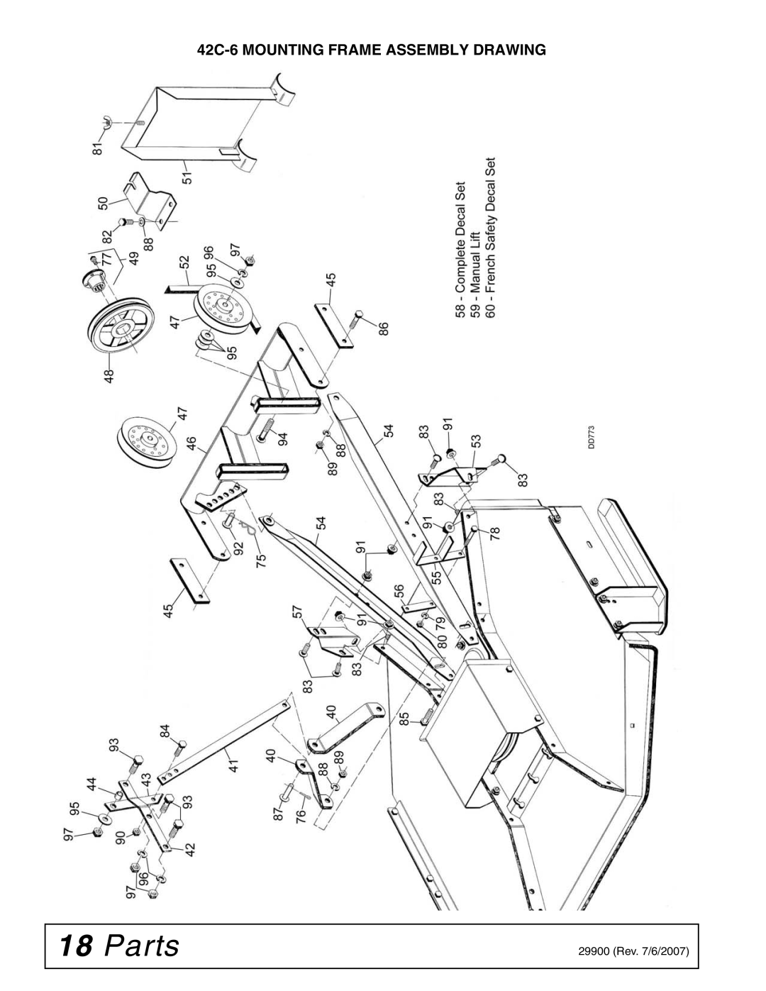 Woods Equipment manual 42C-6 Mounting Frame Assembly Drawing 